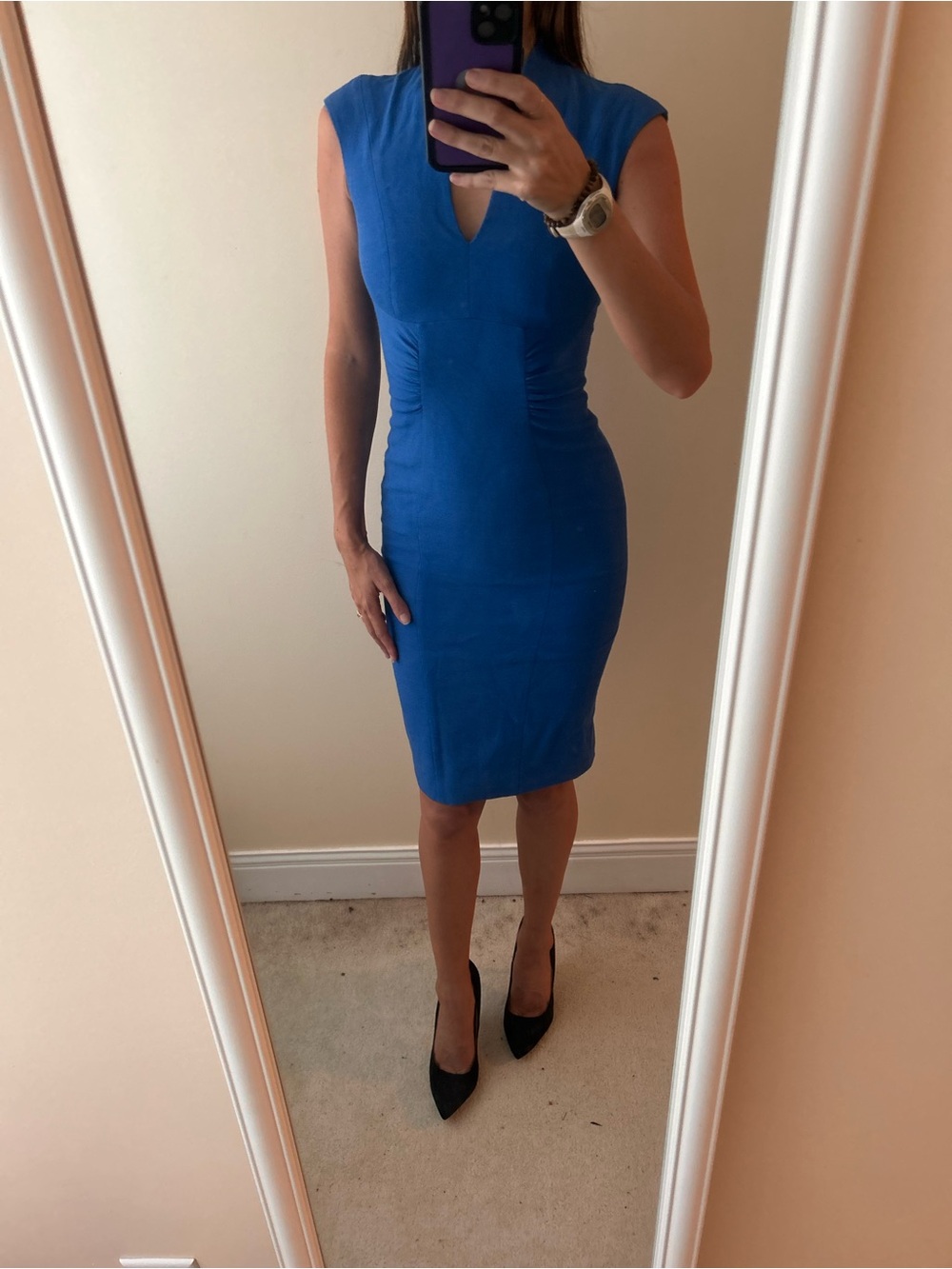 Karen Millen Cobalt Blue Cap-Sleeve Midi Dress